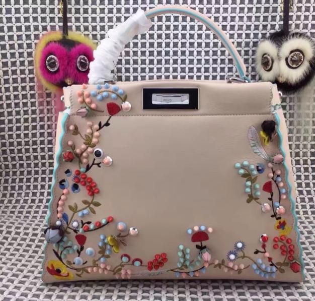 Fendi Multicolor Studded Embellished and Floral Embroidered Medium Peekaboo Bag Spring 2017