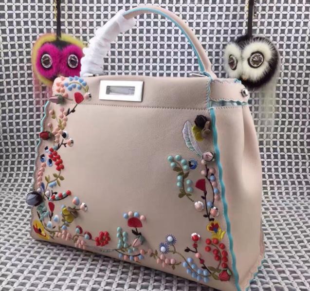 Fendi Multicolor Studded Embellished and Floral Embroidered Medium Peekaboo Bag Spring 2017