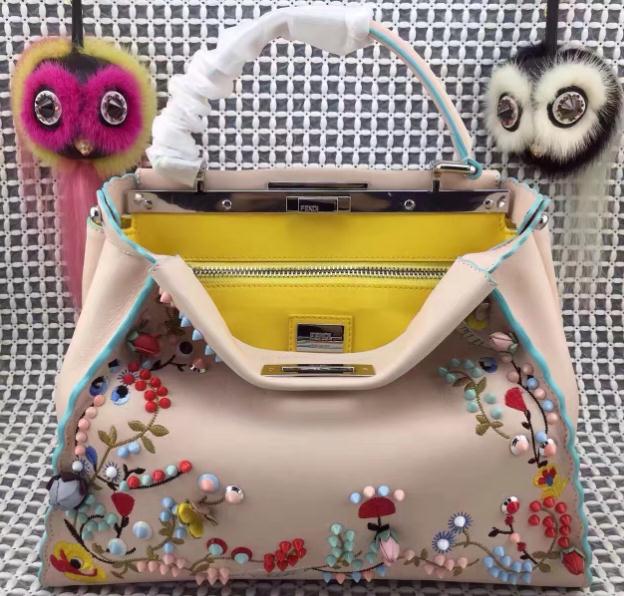 Fendi Multicolor Studded Embellished and Floral Embroidered Medium Peekaboo Bag Spring 2017