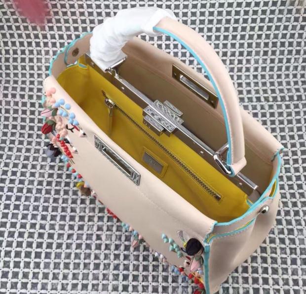 Fendi Multicolor Studded Embellished and Floral Embroidered Medium Peekaboo Bag Spring 2017