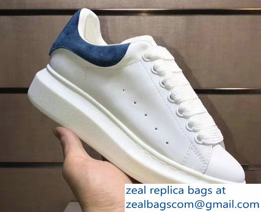 Alexander McQueen Heel Height 4.5 cm Oversized Lovers Sneakers White/Suede Blue - Click Image to Close