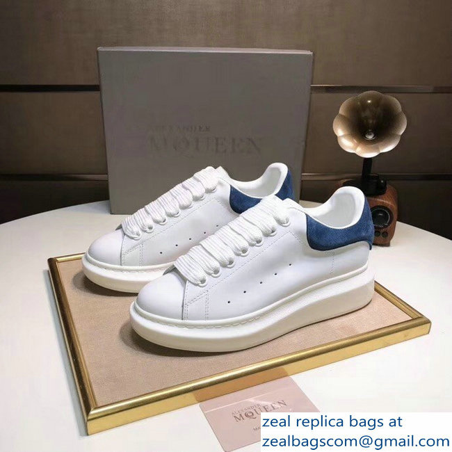 Alexander McQueen Heel Height 4.5 cm Oversized Lovers Sneakers White/Suede Blue - Click Image to Close
