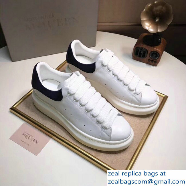 Alexander McQueen Heel Height 4.5 cm Oversized Lovers Sneakers White/Suede Dark Blue - Click Image to Close