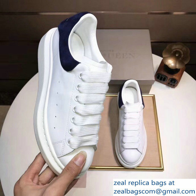 Alexander McQueen Heel Height 4.5 cm Oversized Lovers Sneakers White/Suede Dark Blue - Click Image to Close