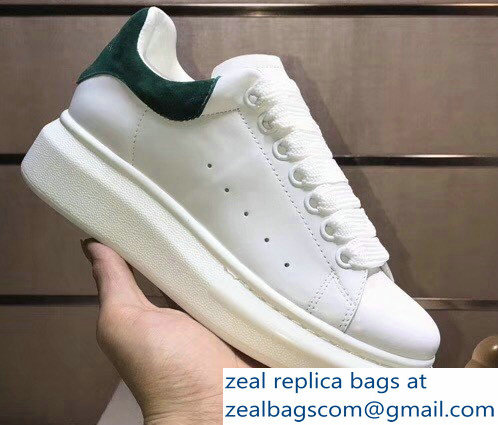 Alexander McQueen Heel Height 4.5 cm Oversized Lovers Sneakers White/Suede Green - Click Image to Close