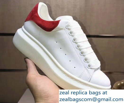 Alexander McQueen Heel Height 4.5 cm Oversized Lovers Sneakers White/Suede Red - Click Image to Close