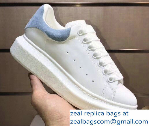 Alexander McQueen Heel Height 4.5 cm Oversized Lovers Sneakers White/Suede Sky Blue - Click Image to Close
