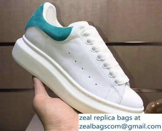 Alexander McQueen Heel Height 4.5 cm Oversized Lovers Sneakers White/Suede Turquoise - Click Image to Close