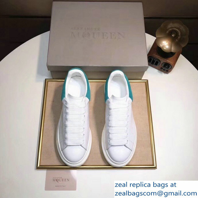 Alexander McQueen Heel Height 4.5 cm Oversized Lovers Sneakers White/Suede Turquoise - Click Image to Close