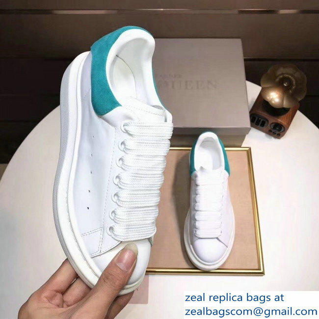 Alexander McQueen Heel Height 4.5 cm Oversized Lovers Sneakers White/Suede Turquoise - Click Image to Close