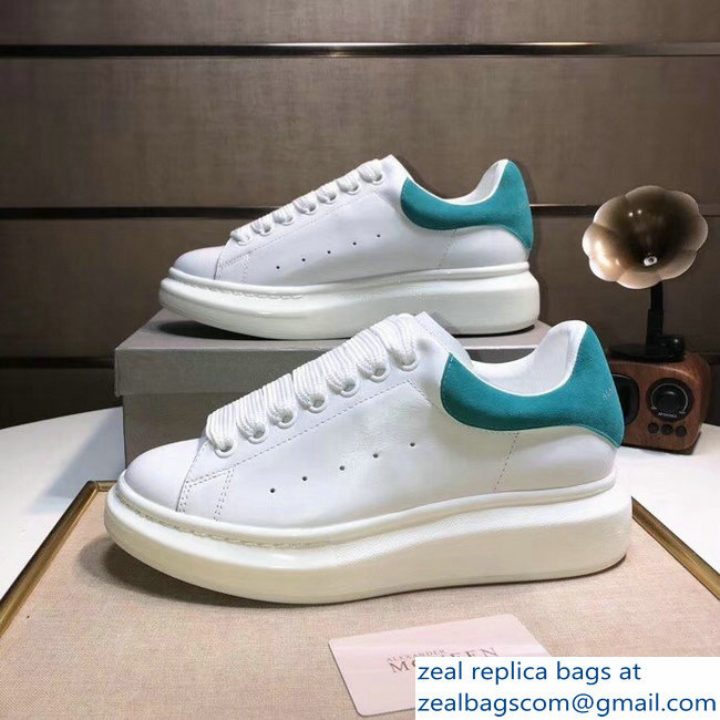 Alexander McQueen Heel Height 4.5 cm Oversized Lovers Sneakers White/Suede Turquoise - Click Image to Close