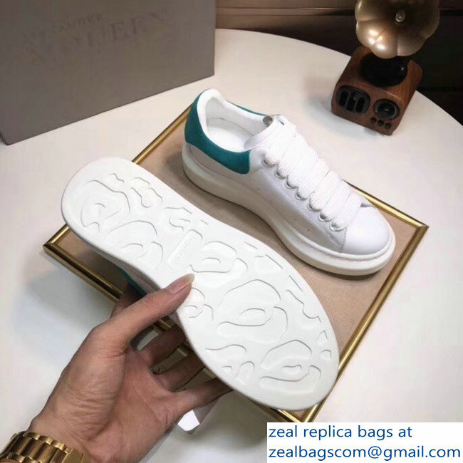 Alexander McQueen Heel Height 4.5 cm Oversized Lovers Sneakers White/Suede Turquoise - Click Image to Close