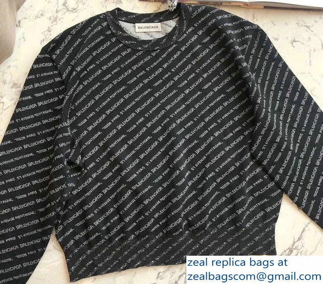 Balenciaga All Over Logo Knit Sweater Black 2018 - Click Image to Close