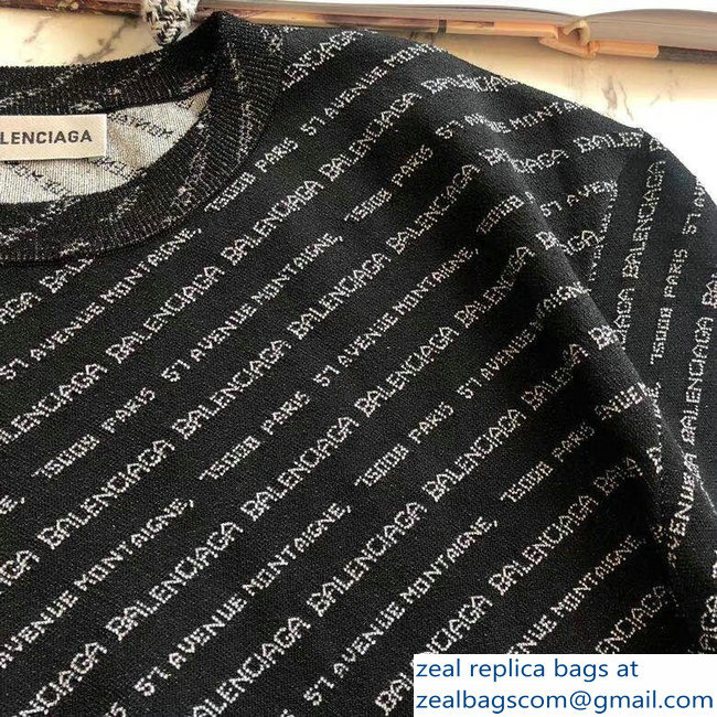 Balenciaga All Over Logo Knit Sweater Black 2018 - Click Image to Close