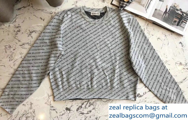 Balenciaga All Over Logo Knit Sweater Gray 2018 - Click Image to Close