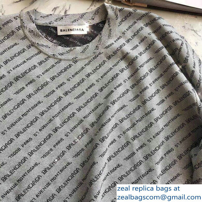 Balenciaga All Over Logo Knit Sweater Gray 2018 - Click Image to Close