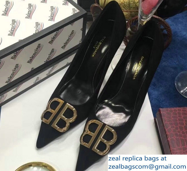 Balenciaga Heel 10cm Pointed Toe BB Pumps Black 2018