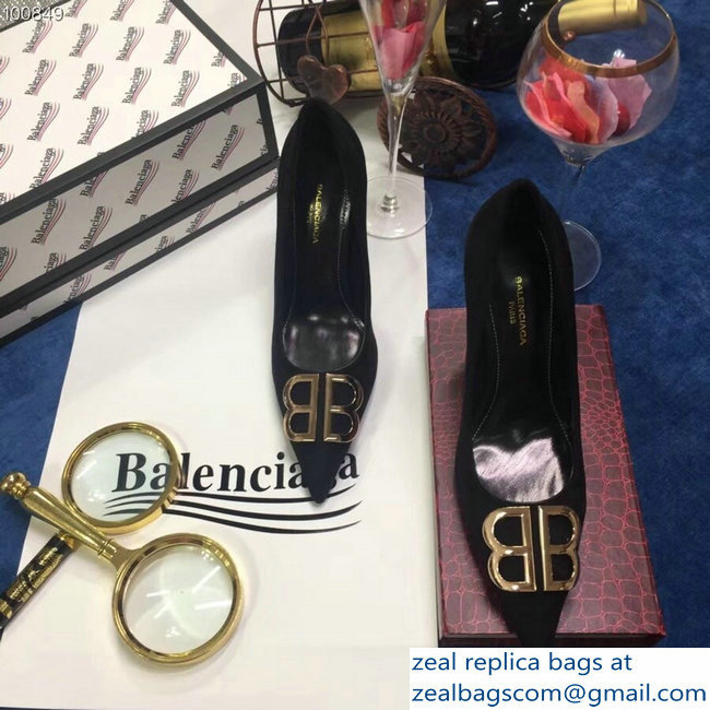 Balenciaga Heel 10cm Pointed Toe BB Pumps Black 2018