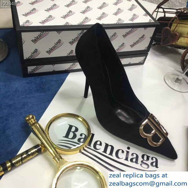 Balenciaga Heel 10cm Pointed Toe BB Pumps Black 2018 - Click Image to Close