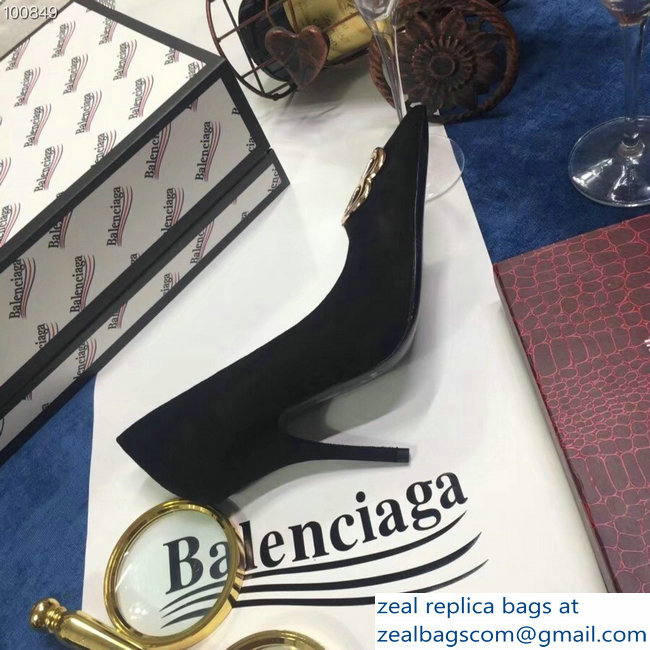 Balenciaga Heel 10cm Pointed Toe BB Pumps Black 2018 - Click Image to Close
