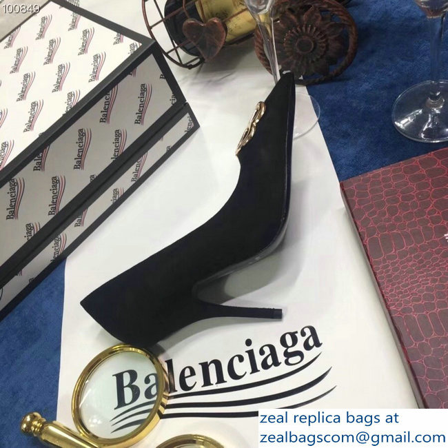 Balenciaga Heel 10cm Pointed Toe BB Pumps Black 2018