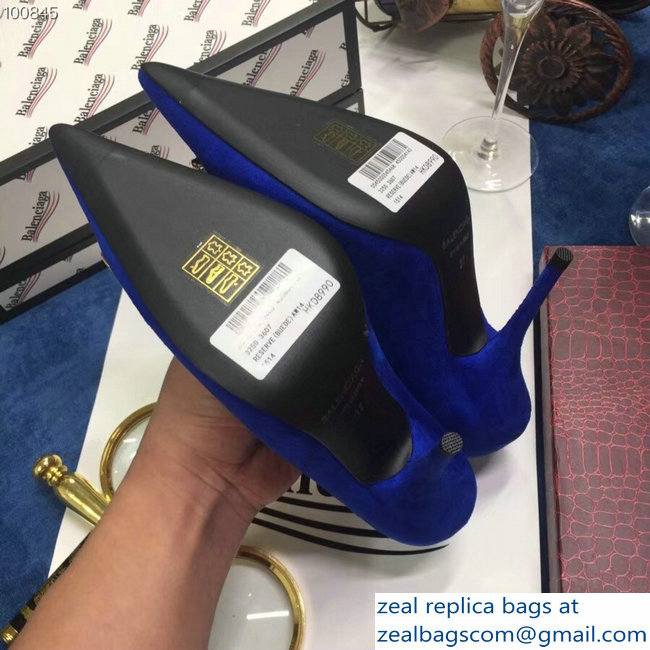 Balenciaga Heel 10cm Pointed Toe BB Pumps Blue 2018