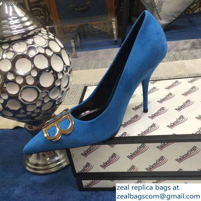 Balenciaga Heel 10cm Pointed Toe BB Pumps Denim Blue 2018