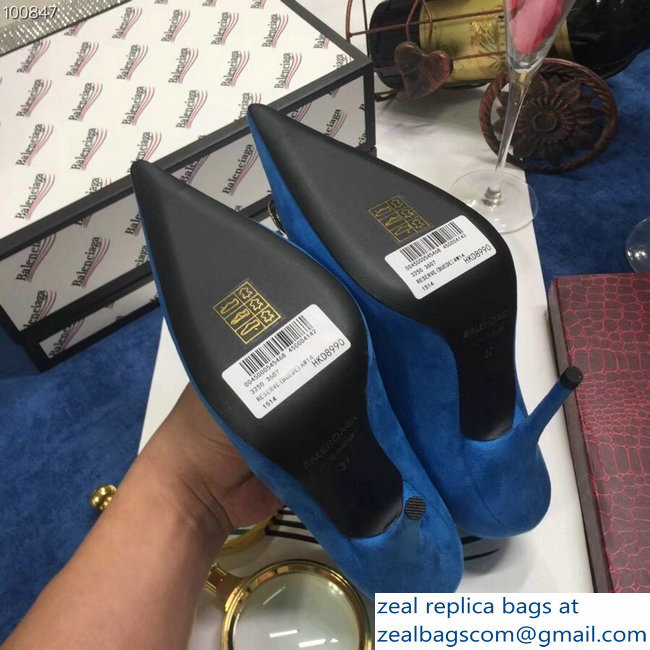 Balenciaga Heel 10cm Pointed Toe BB Pumps Denim Blue 2018