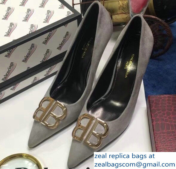 Balenciaga Heel 10cm Pointed Toe BB Pumps Gray 2018