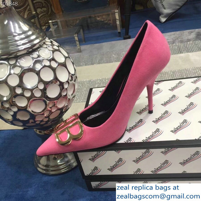 Balenciaga Heel 10cm Pointed Toe BB Pumps Pink 2018 - Click Image to Close