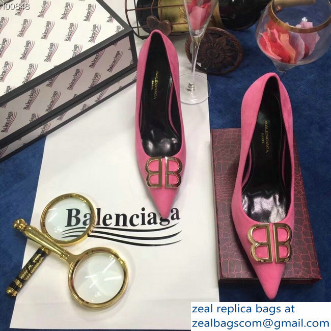 Balenciaga Heel 10cm Pointed Toe BB Pumps Pink 2018 - Click Image to Close