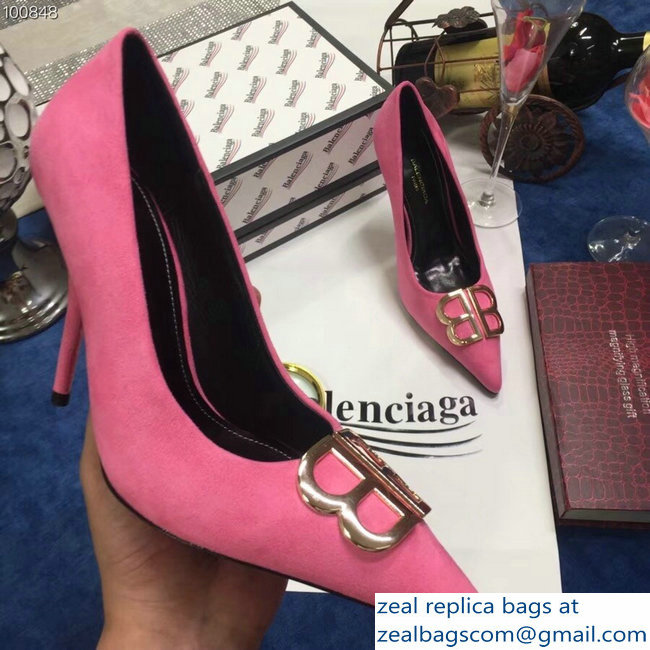 Balenciaga Heel 10cm Pointed Toe BB Pumps Pink 2018