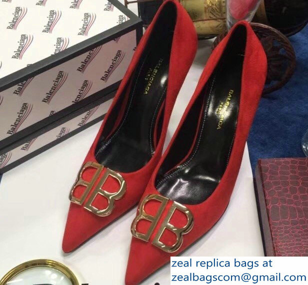 Balenciaga Heel 10cm Pointed Toe BB Pumps Red 2018