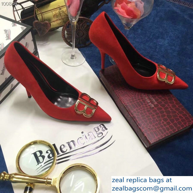 Balenciaga Heel 10cm Pointed Toe BB Pumps Red 2018