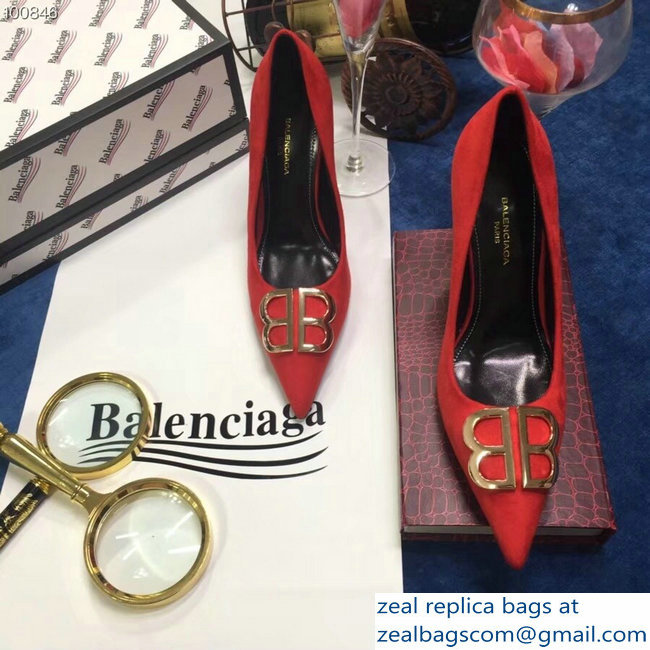 Balenciaga Heel 10cm Pointed Toe BB Pumps Red 2018