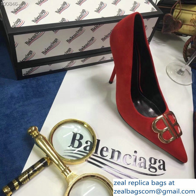 Balenciaga Heel 10cm Pointed Toe BB Pumps Red 2018