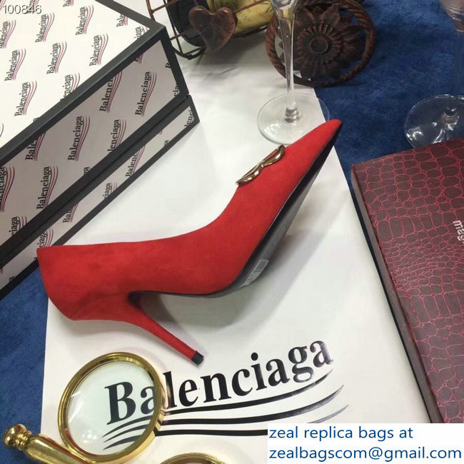 Balenciaga Heel 10cm Pointed Toe BB Pumps Red 2018 - Click Image to Close