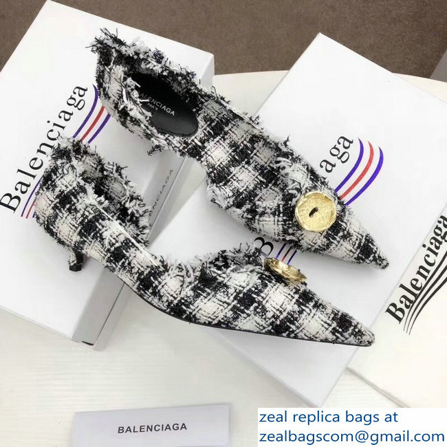 Balenciaga Heel 3.5cm Pointed Toe TweedKnife Pumps Gray 2018 - Click Image to Close