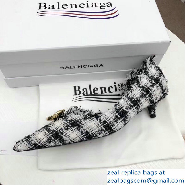 Balenciaga Heel 3.5cm Pointed Toe TweedKnife Pumps Gray 2018
