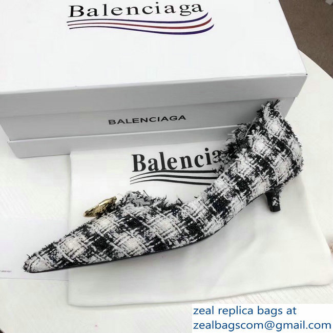 Balenciaga Heel 3.5cm Pointed Toe TweedKnife Pumps Gray 2018