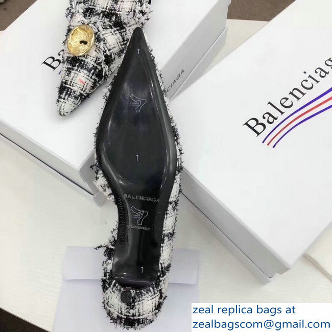 Balenciaga Heel 3.5cm Pointed Toe TweedKnife Pumps Gray 2018