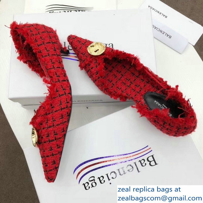 Balenciaga Heel 3.5cm Pointed Toe TweedKnife Pumps Red 2018 - Click Image to Close