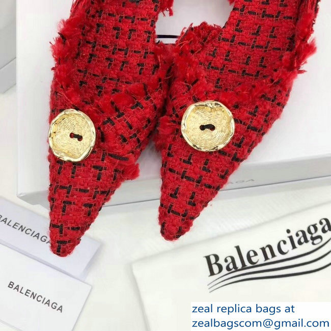 Balenciaga Heel 3.5cm Pointed Toe TweedKnife Pumps Red 2018