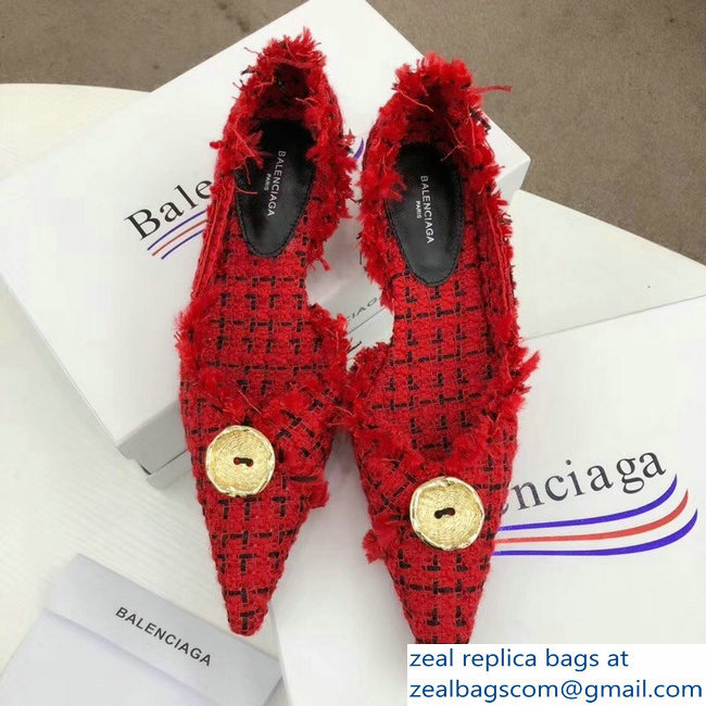 Balenciaga Heel 3.5cm Pointed Toe TweedKnife Pumps Red 2018 - Click Image to Close