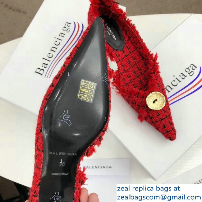 Balenciaga Heel 3.5cm Pointed Toe TweedKnife Pumps Red 2018 - Click Image to Close