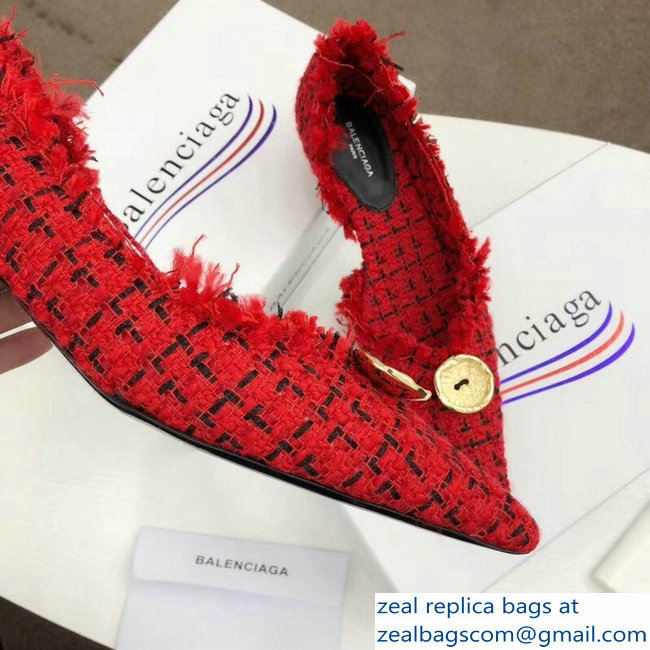 Balenciaga Heel 3.5cm Pointed Toe TweedKnife Pumps Red 2018