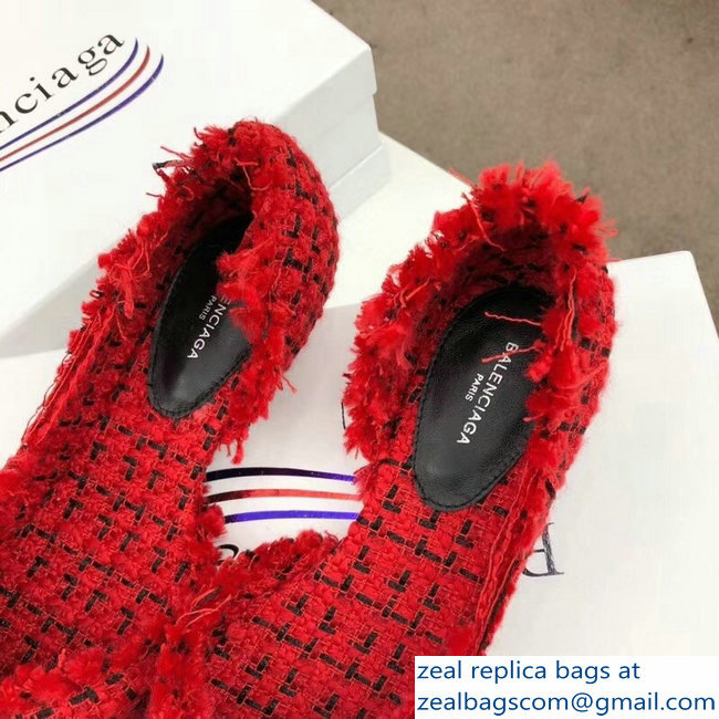 Balenciaga Heel 3.5cm Pointed Toe TweedKnife Pumps Red 2018 - Click Image to Close