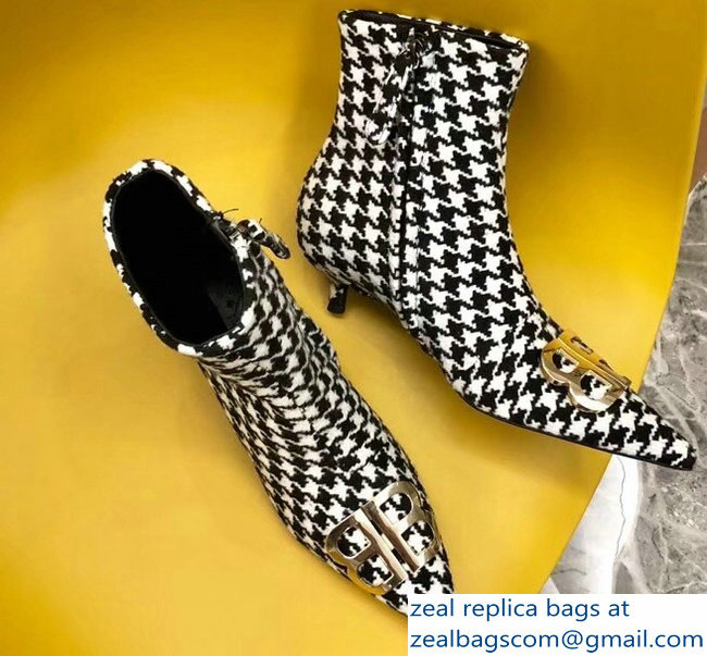 Balenciaga Heel 4cm Pointed Toe BB Booties Houndstooth 2018 - Click Image to Close