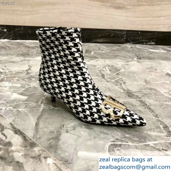 Balenciaga Heel 4cm Pointed Toe BB Booties Houndstooth 2018 - Click Image to Close