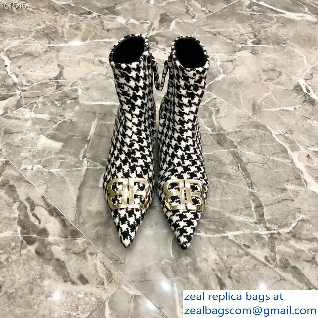 Balenciaga Heel 4cm Pointed Toe BB Booties Houndstooth 2018 - Click Image to Close